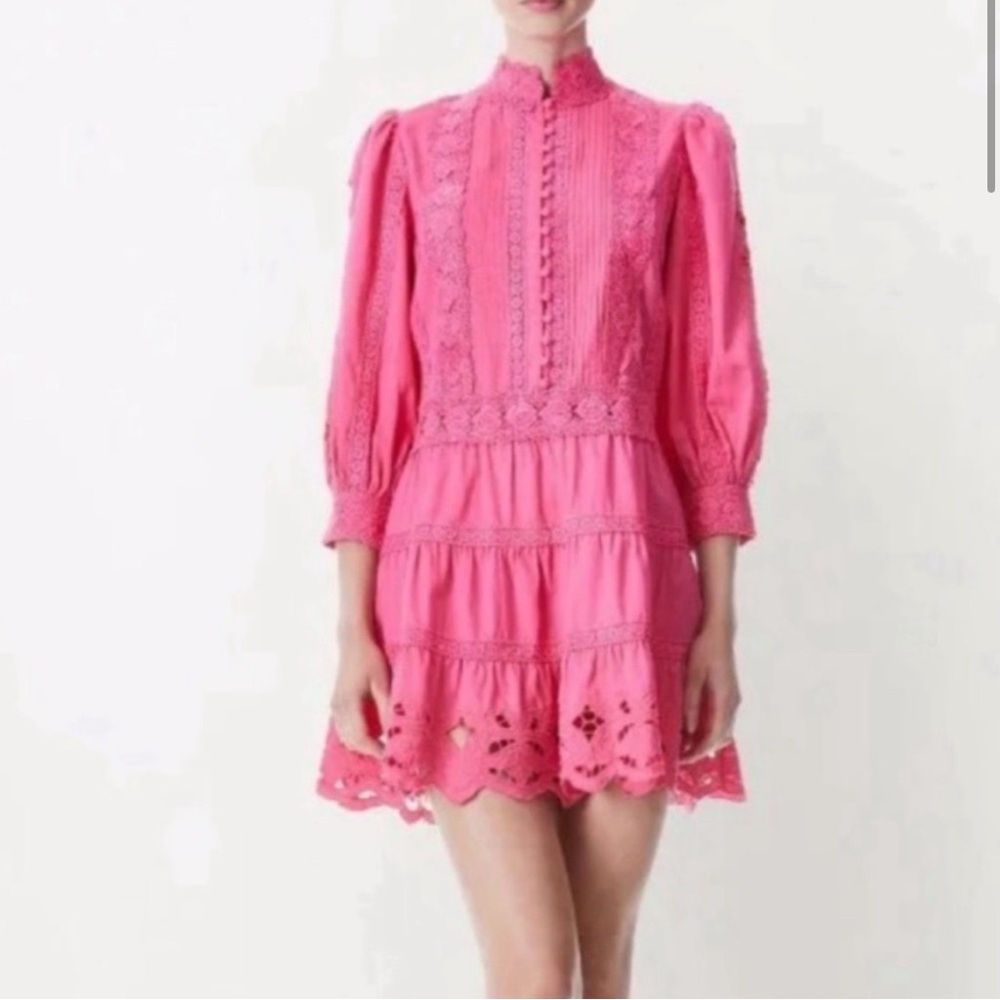 ALICE + OLIVIA Collared Tiered Dress in French Rose Size US 8
